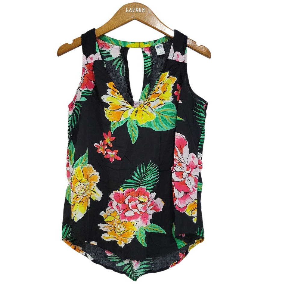 Old Navy Bright Floral Sleeveless Top Womens Small V-Neck Hawaiian Travel